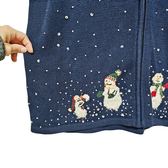 Breckenridge Snowman Sweater Vest Size 2X Zip Navy Christmas Winter Festive - Picture 3 of 9
